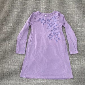 Tea T-Shirt Long Sleeve Dress Purple Embroidered Birds